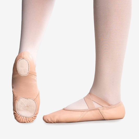 Leather Split Sole Ballet Shoe with Nylon Spandex Insert