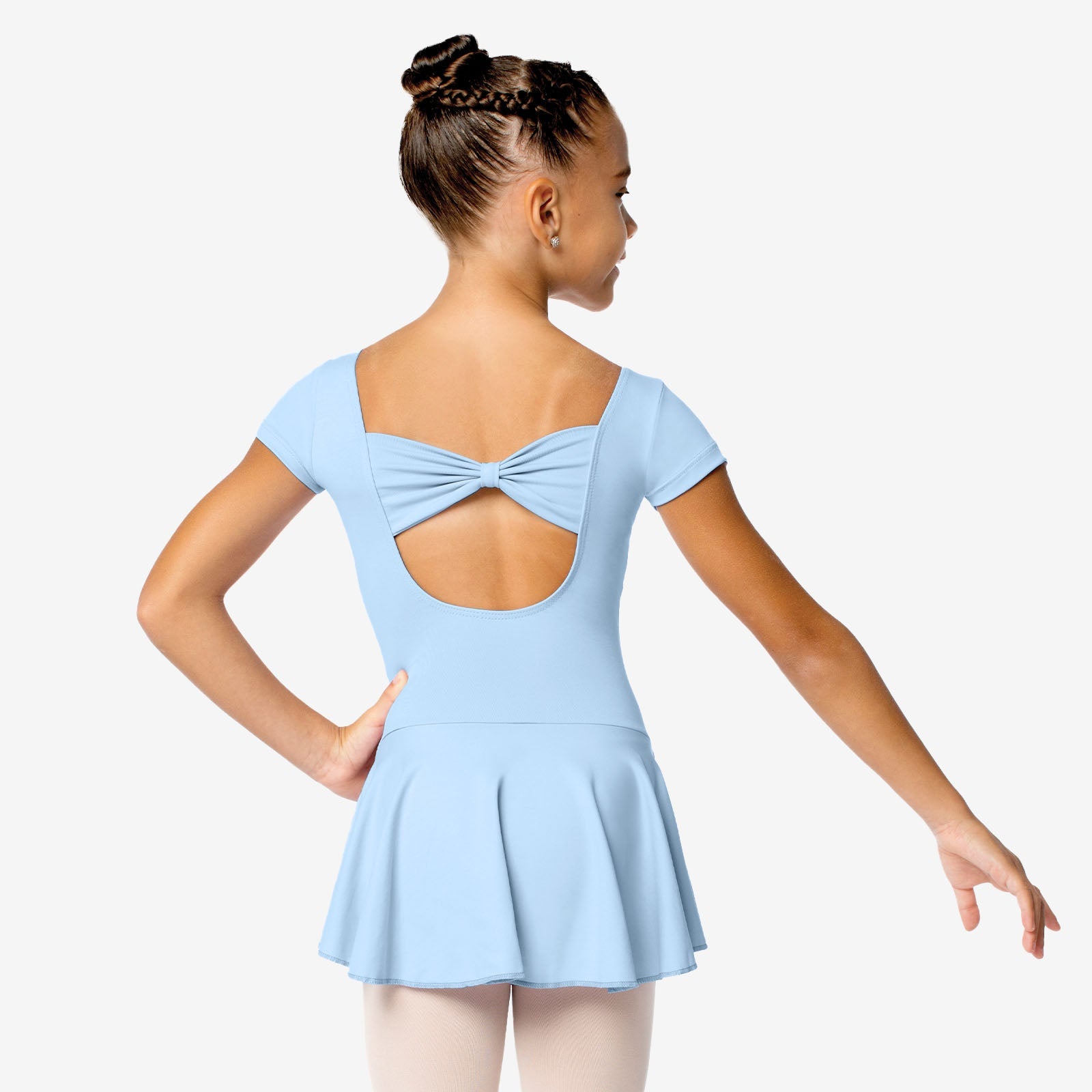 The Christabel - SL122, Child Cap Sleeve Dress Leotard with Bow on Back is part of the Só Dança range of Leotards & Unitards. See more details and sizing information here.