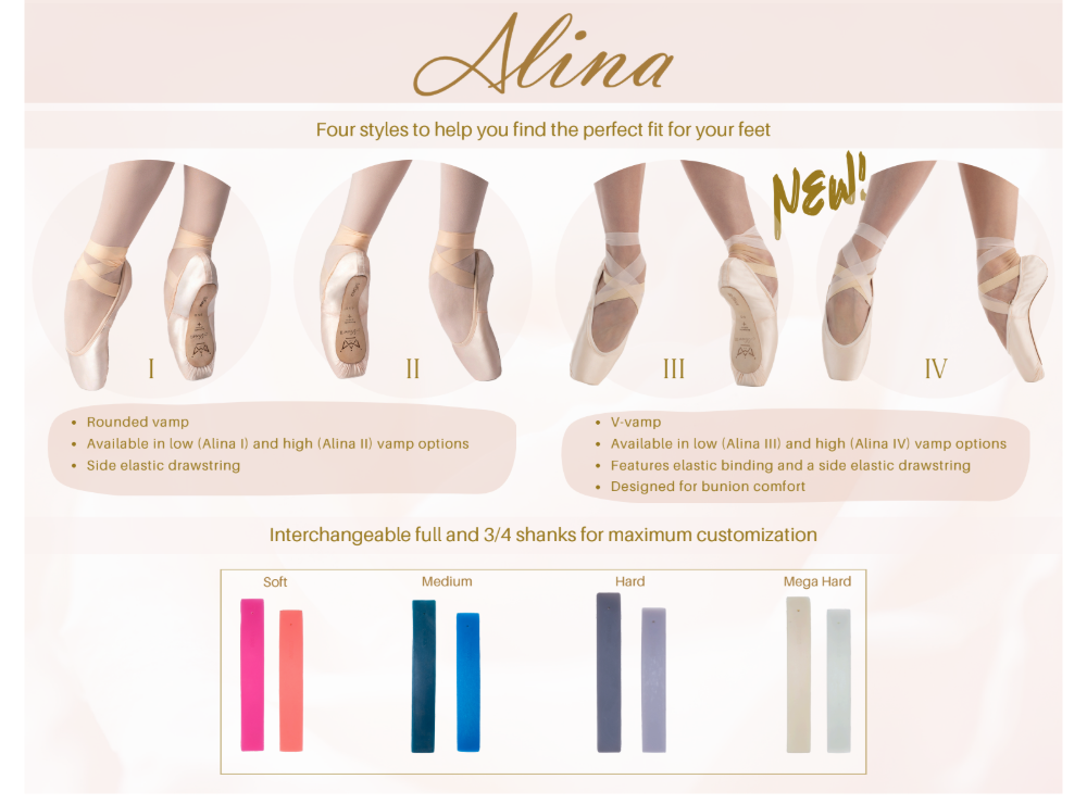 The Alina Pointe Shoe Removeable Shanks - ALS Shank is part of the Só Dança range of Shoes. See more details and sizing information here.
